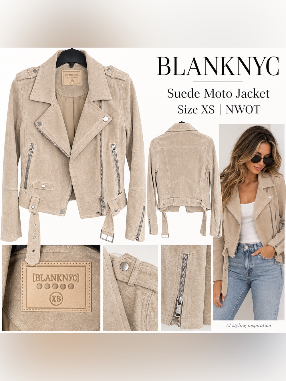 Blank NYC Beige Suede Moto Jacket